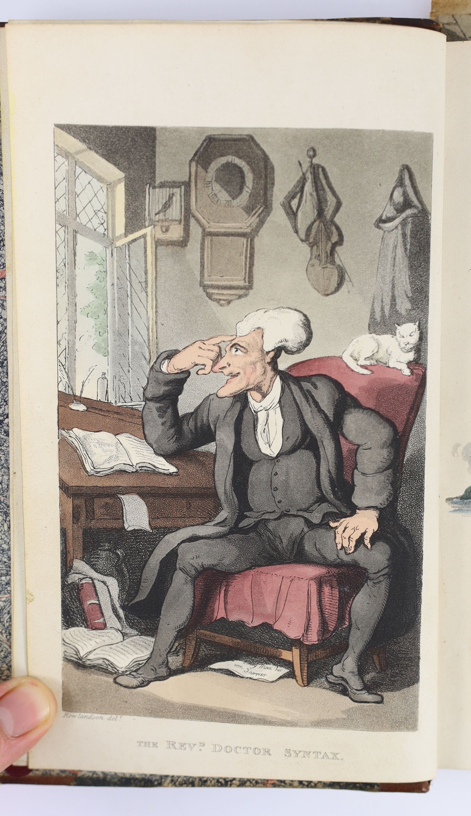 Coombe, William - The Tour of Doctor Syntax in Search of the Picturesque, 1st edition of text, with hand-coloured title and 30 aquatint plates, by Thomas Rowlandson, 8vo, half calf, London, 1812